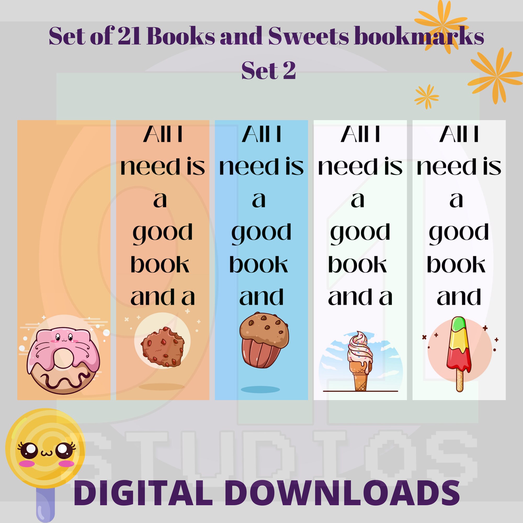 Set of 21 Books and Sweets Digital Bookmarks to Download and Print ...