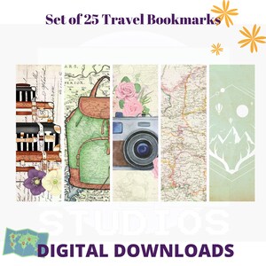 Set of 25 Travel Digital Bookmarks to Download and Print - Silhouette ...