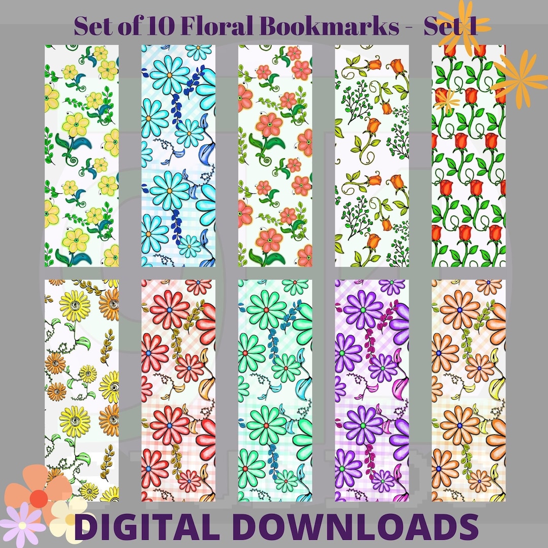 Floral Bookmarks: Set of 10 Printable Designs (digital Download) - Etsy ...