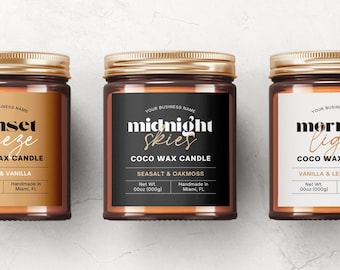 Modern Candle Label Template: Retro Design, Editable Canva Label (Digital Download) Mi