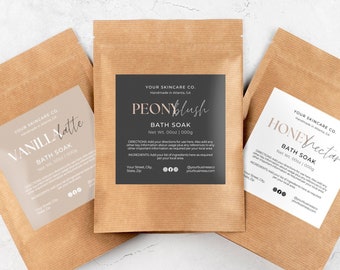 Pouch Label Template Canva, Editable Bath Salts Label Design, Printable Shower Steamer Pouch Label, Doypack Product Packaging Label Aa
