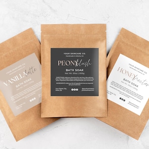Pouch Label Template Canva, Editable Bath Salts Label Design, Printable Shower Steamer Pouch Label, Doypack Product Packaging Label Aa