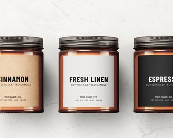 Candle Label Template Canva, Editable Minimalist Modern Candle Label Design, Printable Candle Branding Label Template, Custom Product Label