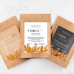 Printable Bath Salts Pouch Label Template, Editable Fall Leaves Design for Product Branding, Autumn Shower Steamer Aesthetic (Canva) Fl