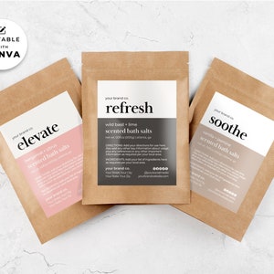 Pouch Label Template Canva, Editable Bath Salts Label, Printable Bath Soak Body Product Label Design, Shower Steamer Doypack DIY Sticker El