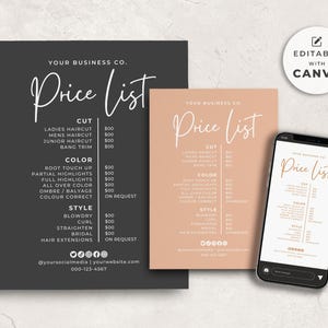 Price List Template Small Business Canva, Editable Salon Price List, Printable Pricing Sheet for Spa Beauty, Instagram Story Prices Template
