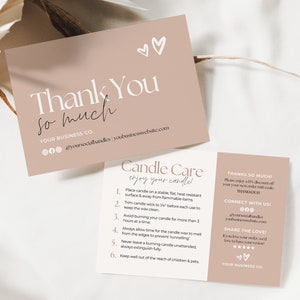 Candle Care Card Template Canva, Editable Care Instructions Safety Card Candle Business, Printable Care Card Insert, Order Thank You Card Ac