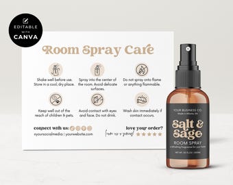 Room Spray Label Template + Matching Care Card & Icons Canva, Linen Spray Bottle Label Design Editable, Printable Product Care Thank You Hh
