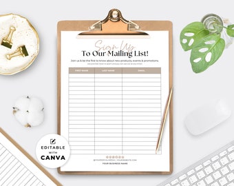 Printable Email List Template Canva, Editable Small Business Mailing List Form, Email Sign Up Sheet, Digital Marketing Newsletter Form Aa1