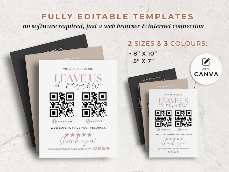 Editable Leave Us a Review Template QR Code, Printable Google Review Sign Canva, Facebook Review QR Code Small Business Request Review Aa image 2