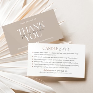 Mini Candle Care Card Template Canva, Candle Care Instruction Card, Editable Candle Thank You, Printable Candle Business Care Guide Aa