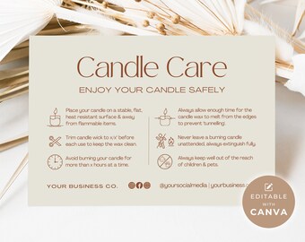 Editable Candle Care Card Template Canva, Printable Boho Candle Care Instructions, Care Card Package Insert, Customer Order Thank You Ee