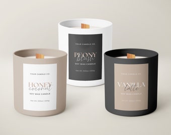 Modern Candle Label Template, Printable Vertical Candle Jar Label Design (Canva Editable) Aa