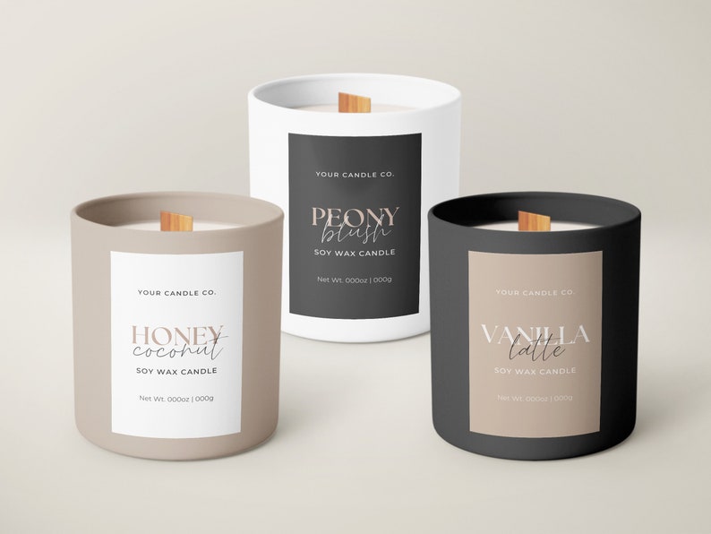 Modern Candle Label Template, Printable Vertical Candle Jar Label Design (Canva Editable) Aa imagen 1
