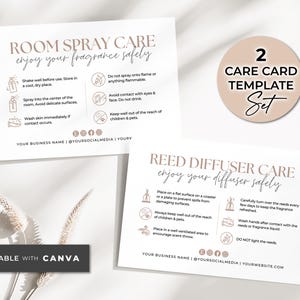 Room Spray Care Card + Reed Diffuser Care Card Template Set Canva, Editable Care Instructions Card, Printable Home Fragrance Care Insert Aa