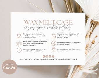 Wax Melt Care Card Template Canva, Printable Wax Melt Care Instructions, Editable Wax Melt Guide, Candle Business Thank You Parcel Insert Aa