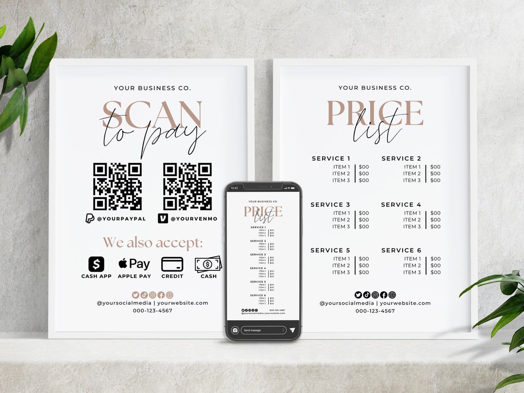 Price List Template + Scan to Pay Template QR Code Sign Canva ...