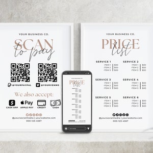 Price List Template + Scan to Pay Template QR Code Sign Canva ...