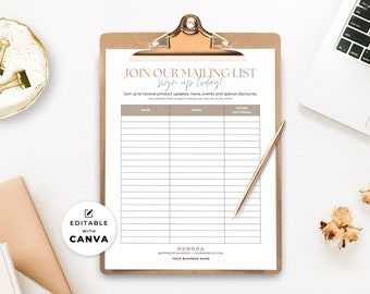 Printable Email Sign Up Sheet: Canva Template (Digital Download)