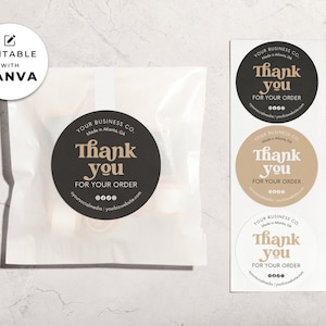Round Package Label Template Canva, Editable Box Label Design, Printable Circle Thank You Package Sticker, DIY Branded Order Packaging Hh