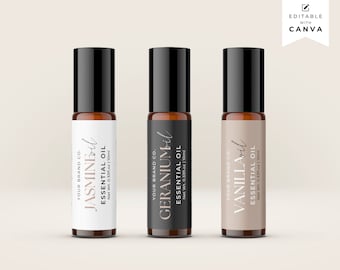 Essential Oil Roller Bottle Label Template: Custom Skincare Branding (Canva, 10ml) (Digital Download)