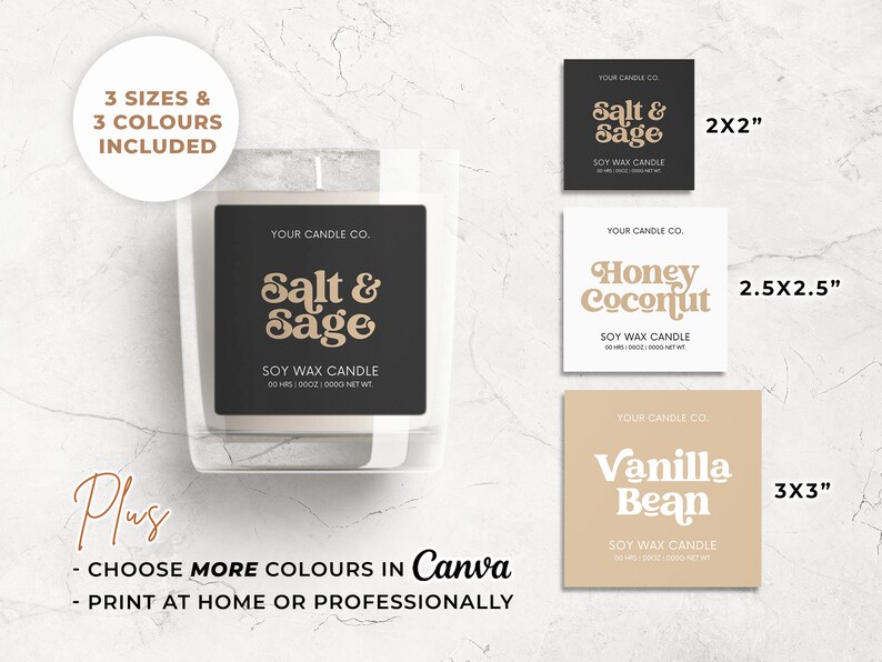 Editable Candle Label Template + Candle Care Card with Icons, 2 Canva Template Designs (Printable) Hh image 4