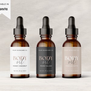 Editable Dropper Bottle Label Template, Essential Oil Custom Product Label, Skincare Label Design Canva, 2oz Body Oil Label Template | Aa