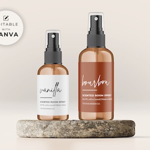 Editable Room Spray Label Template Canva: Modern Bottle Branding ...