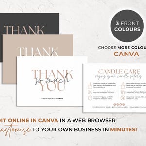 Candle Care Card Template Canva, Editable Care Instructions Safety Card Candle Business, Printable Care Card Insert, Order Thank You Card Aa image 3