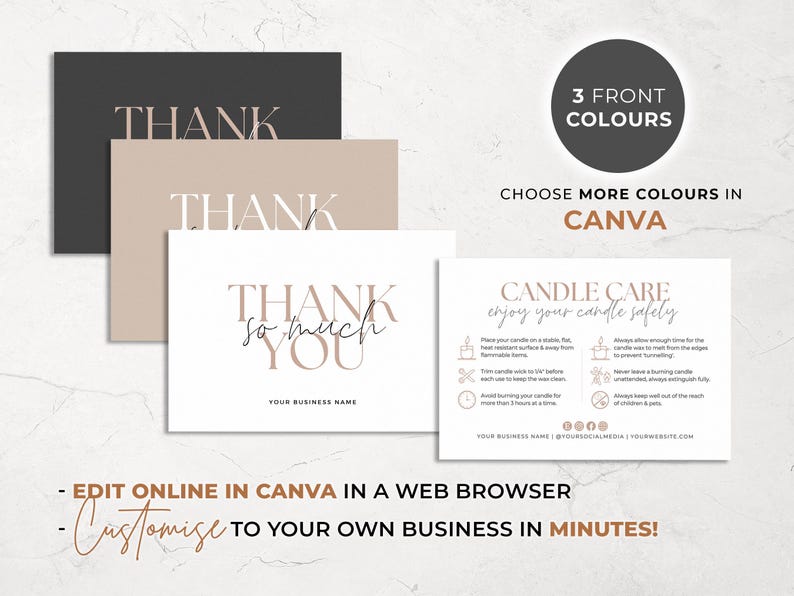Candle Care Card Template Canva, Editable Care Instructions Safety Card Candle Business, Printable Care Card Insert, Order Thank You Card Aa image 3