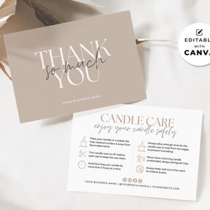 Candle Care Card Template Canva, Editable Care Instructions Safety Card Candle Business, Printable Care Card Insert, Order Thank You Card Aa image 2