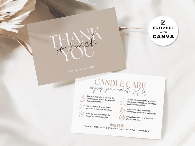 Candle Care Card Template Canva, Editable Care Instructions Safety Card Candle Business, Printable Care Card Insert, Order Thank You Card Aa image 2