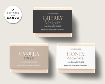 Editable Soap Label Template Canva, Soap Band Template, Soap Bar Labels Printable, Soap Labels Packaging, Handmade Soap Sleeve Wrapper Aa