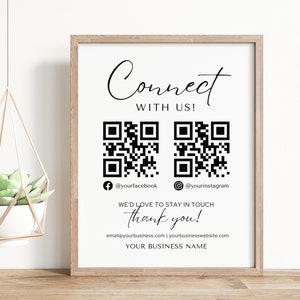 Social Media Sign Template QR Code Canva, Printable Connect with Us Social Media Follow Us QR Code, Editable Small Business Socials Sign Jj
