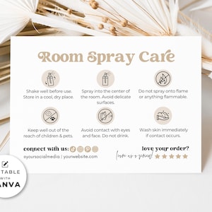 Room Spray Care Card Template Canva, Printable Linen Spray Care Instruction Card, Editable Home Fragrance Spray Care Guide Parcel Insert Hh