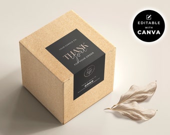 Könnte beinhalten: Ein brauner Karton mit einem schwarz-weißen Aufkleber, auf dem "Vielen Dank für Ihre Bestellung" und "Your Candle Co." steht.