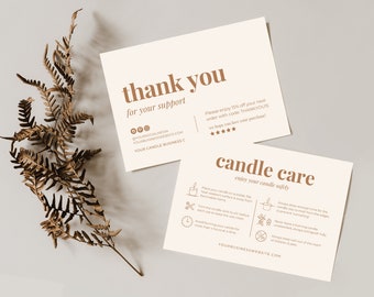 Printable Candle Care Card Template, Thank You Insert (Canva Editable)