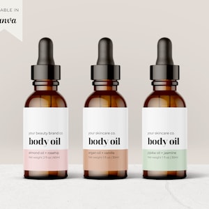 Editable Dropper Bottle Label Template Canva, Essential Oil Custom Product Label, Skincare Label Design, 1oz 2oz Body Oil Label Template Sa
