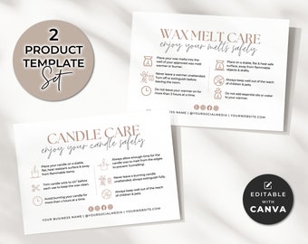 Candle & Wax Melt Care Card Template Set: Editable Canva Instructions (Digital Download)