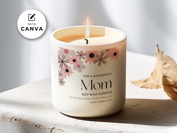 Mothers Day Candle Label Template Canva, Editable Moms Day Candle Label Design, Printable Floral Candle Labels, Custom DIY Candle Jar Label