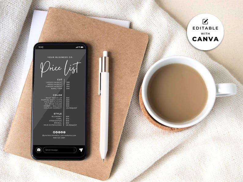 Editable Salon Price List Template, Canva Beauty Pricing Sheet Instagram, 3 Sizes (Digital Download) image 4