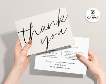 Editable Business Thank You Card Template Canva, Small Business Thank You For Your Purchase, Printable Order Thank You Package Insert Card