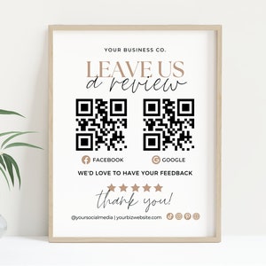 Editable Leave Us a Review Template QR Code, Printable Google Review Sign Canva, Facebook Review QR Code Small Business Request Review Aa