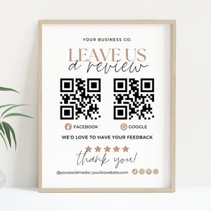 Editable Leave Us a Review Template QR Code, Printable Google Review Sign Canva, Facebook Review QR Code Small Business Request Review Aa image 1