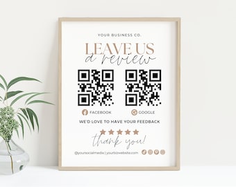 Editable Leave Us a Review Template QR Code, Printable Google Review Sign Canva, Facebook Review QR Code Small Business Request Review |Aa