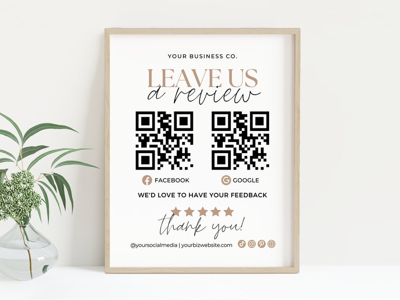 Editable Leave Us a Review Template QR Code, Printable Google Review Sign Canva, Facebook Review QR Code Small Business Request Review Aa image 1