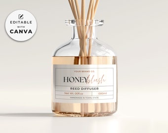 Reed Diffuser Label Template Canva, Editable Room Diffuser Bottle Label Design, Printable Custom Home Fragrance Product Jar Label Sticker Ab