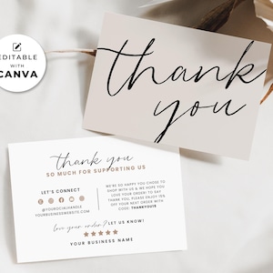 Editable Business Thank You Card Template Canva, Small Business Thank You For Your Purchase, Printable Order Thank You Package Insert Card