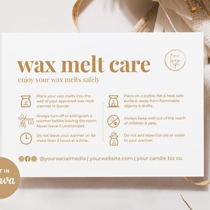 Wax Melt Care Card Template Canva, Printable Wax Melt Care Instructions, Editable Wax Melt Care Thank You, Candle Business Parcel Insert Ss