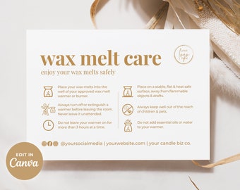 Wax Melt Care Card Template Canva, Printable Wax Melt Care Instructions, Editable Wax Melt Care Thank You, Candle Business Parcel Insert Ss